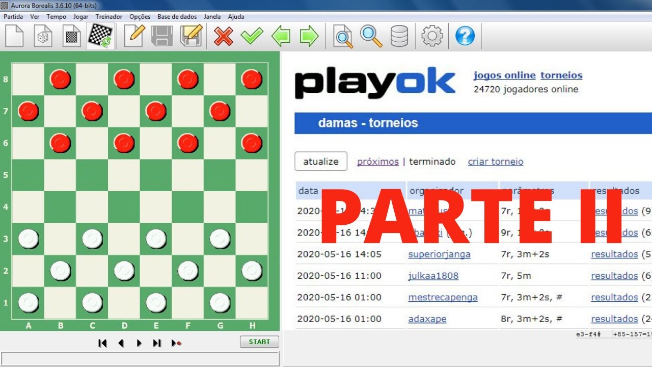 PlayOk Damas Online: Utilizando Jogos de Torneios No Programa Aurora (Parte  1) 